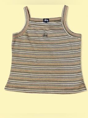 Stussy Striped Ribbed Tank in Yellow, Black & White